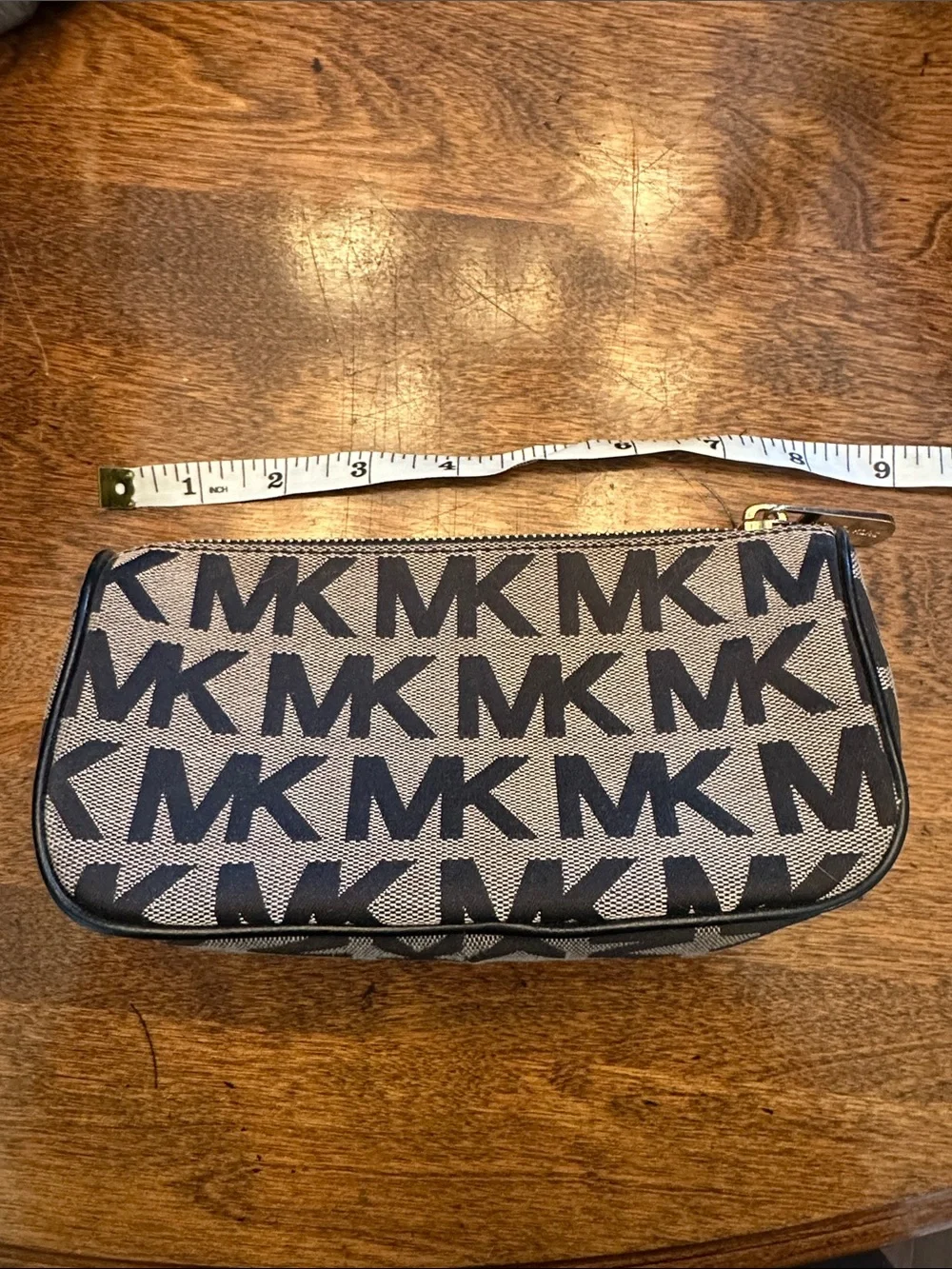 Michael Kors Black and Beige MK Signature Zip Toiletry Pouch